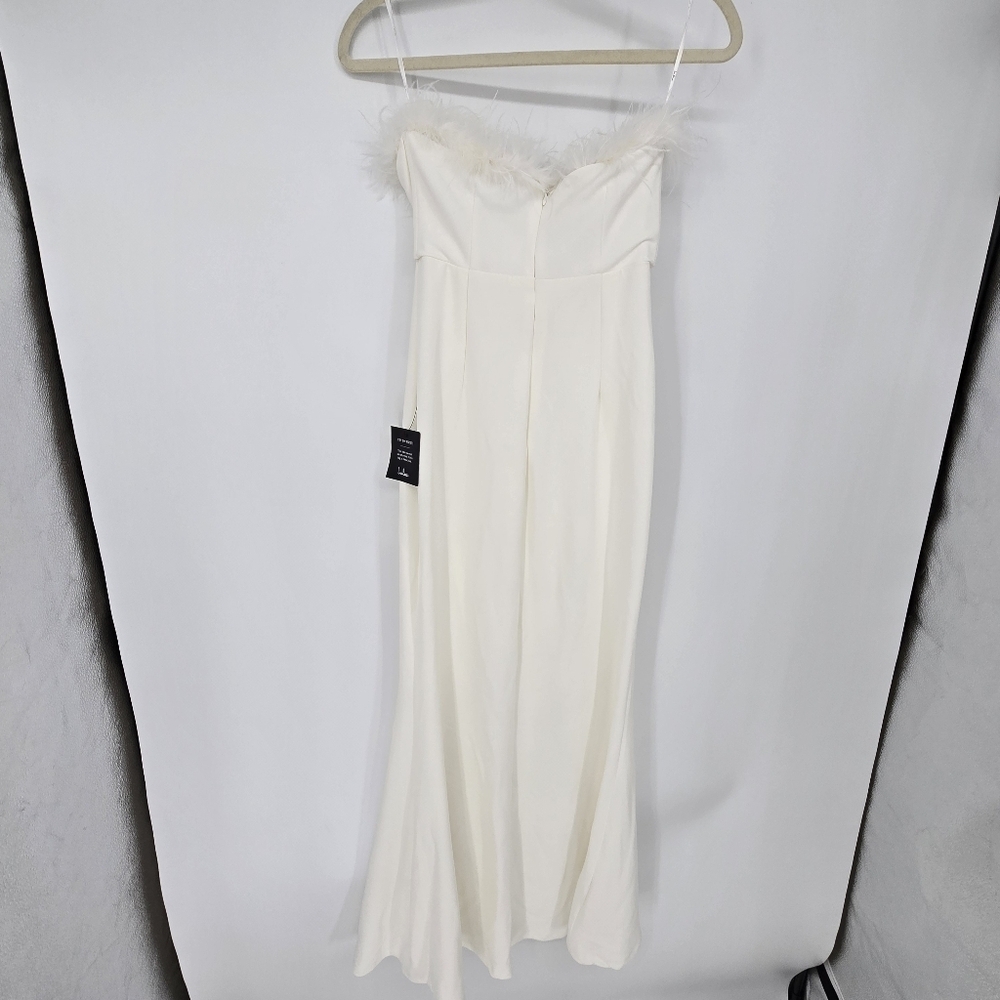 Lulus Extraordinary Glam White Feather Strapless Mermaid Maxi Dress small - Picture 3 of 10
